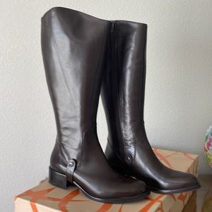 VIA SPIGA | Knee-High Dark Brown Leather “Carol Riding” Boots | 8.5 M Wide Calf